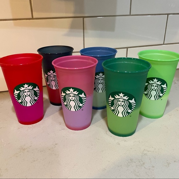 New Starbucks Color Changing Reusable Hot Cups Lids Coffee Plastic Colorful - Picture 3 of 7